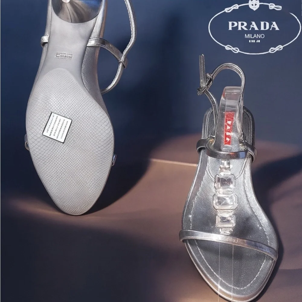 Prada Metallic Silver Strappy Heels - Picture 3 of 8